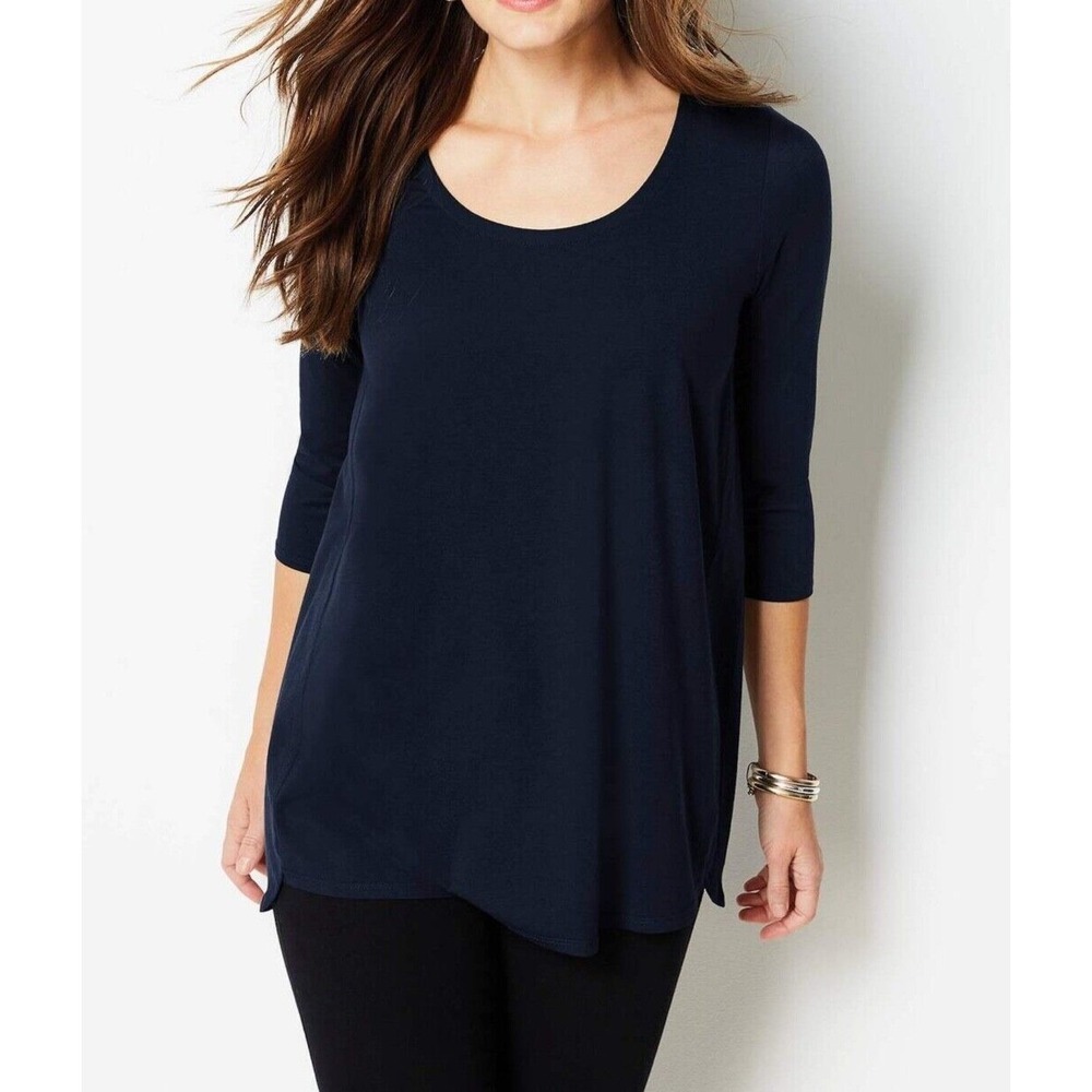 J. Jill - M - NEW‎ Very Pretty Luxe Supima® A-Line Tunic - NWT Navy 3/4 Sleeve
